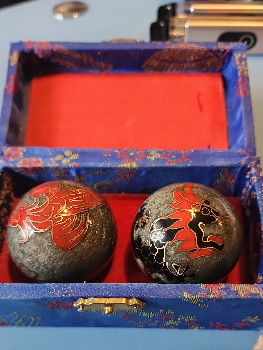 Decorative Cloisonné Baoding Balls - Red & Black Dragon Design